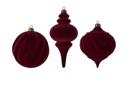 lot 30108 image: 3 Count Red Flocked Christmas Ornaments, by My Texas House