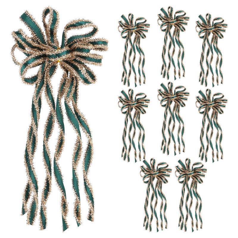 lot 7435 image: 3 Count of Super Bang 8 Pcs GreenGold Velvet Christmas Bows