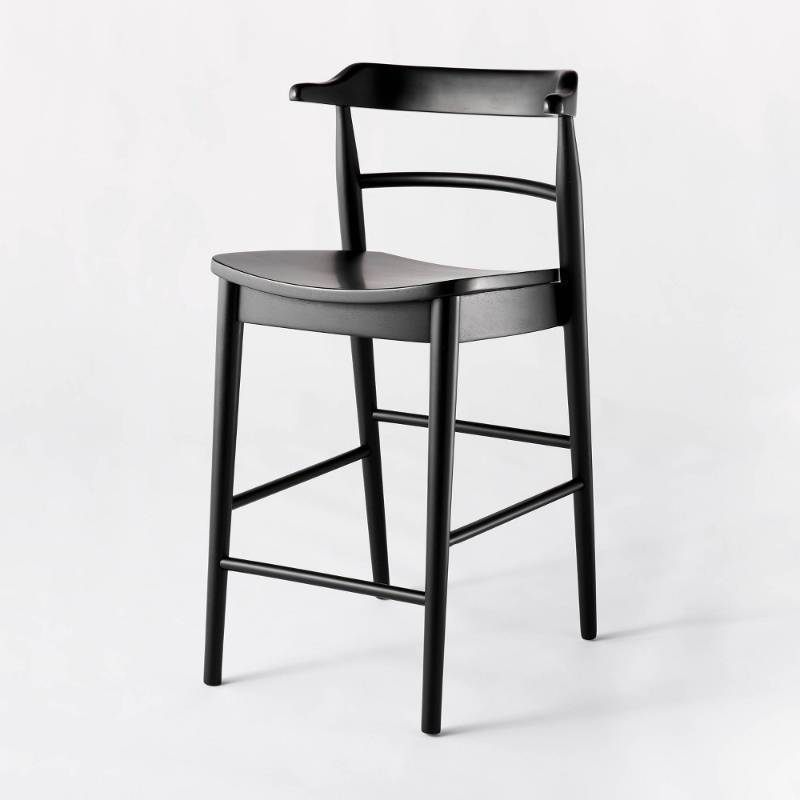 lot 30731 image: Kaysville Curved Back Wood Counter Height Barstool Black - Threshold designed with Studio McGee Chic, Sturdy Frame, Footrest - Retail $140