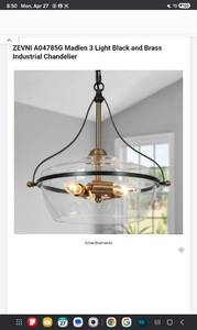lot 35503 image: Madlen 3 Light Black and Brass Industrial Chandelier - Retail $169