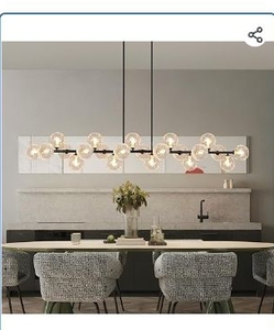 lot 35504 image: Dining Room Chandelier 70 Inch Modern Linear Chandelier 22 Lights Clear Glass Globe Pendant Light Sputnik Light Fixture for Kitchen Island, Living Room, Farmhouse - Retail $269