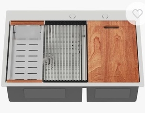 36 Inch Double Bowl Drop-In Kitchen Sink with Accessories - Retail: $250