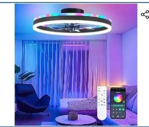 lot 35510 image: RGB Ceiling Fans with Lights, 20 Fandelier Low Profile Ceiling Fan with Light, Modern Flush Mount Ceiling Fan Light with RemoteAPP Control, Bedroom Chandelier Fan Fixture for Indoor(Black)