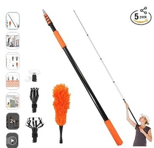 lot 35516 image: Dyna-Living 20FT Light Bulb Changer for High Ceilings with 5-20FT Telescopic Extension Pole, Light Bulb Removal Tool for High Ceilings and Recessed Lights with Baskets, Suction Cup, Duster (BLUE not ORANGE)- Retail $56