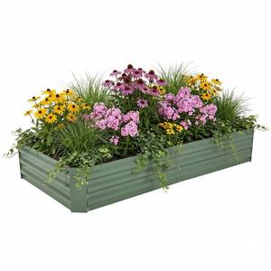 lot 15883 image: Aoodor 6 x 3 x 1 ft Outdoor Raised Garden Bed, Reinforced Galvanized Steel Planter Box for Vegetables, Fruits, Flowers, and Herbs - Retail $58
