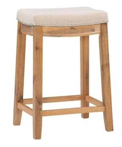 lot 15884 image: Linon Claridge 26 Counter Stool Natural Padded Seat Wood Frame, Rustic Brown - Retail $71