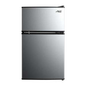 lot 33522 image: Arctic King 3.2 Cu ft Two Door Mini Fridge with Freezer  Stainless Steel  E-Star - Retail $148