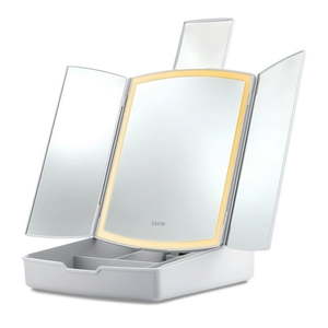 lot 34783 image: iHome Portable Tri-Fold Lighted Vanity Mirror with Storage iCVS30  Freestanding