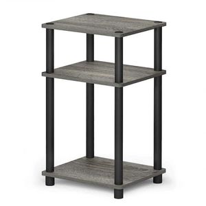 lot 34808 image: Three Tier Wood Grain Utility Shelf with Black Frame (Missing legs)