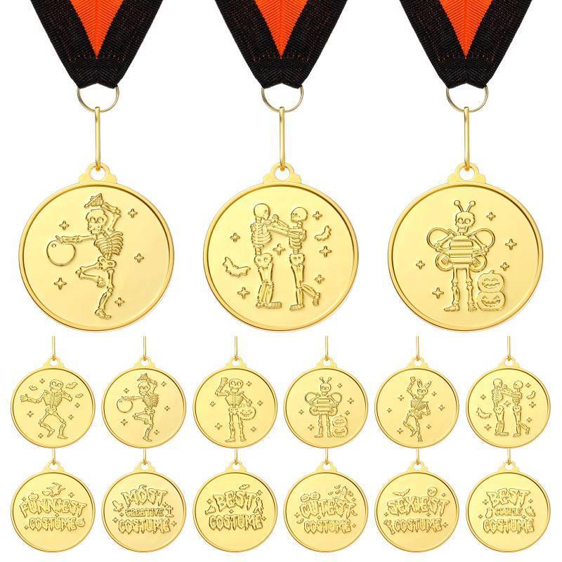 lot 32034 image: 12 Pcs Halloween Costume Contest Medals 2 Inch Gold