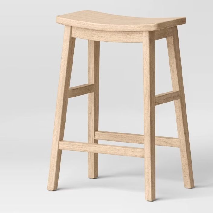 lot 30780 image: 24 Modern All Wood Counter Height Barstool with Footrest Natural - Threshold  - Retail $70