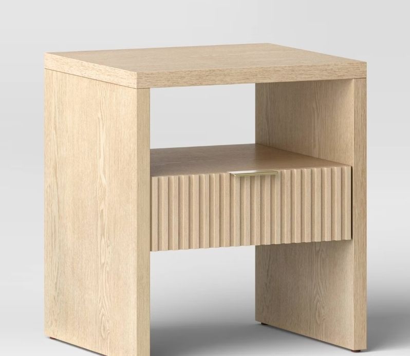 lot 30806 image: Groove Dowel Side Table with Shelf Natural Wood - Threshold  Assembly Required  (Damage- See Pics)- Retail $100