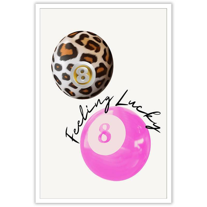 lot 34033 image: Funky Lucky 8 Ball Poster Feeling Lucky Leopard Canvas Wall Art 12x16in Unframed