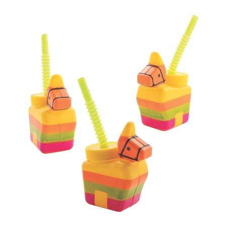 lot 34158 image: Fun Express Pinata Donkey Cups with Straws - 12 Ct.