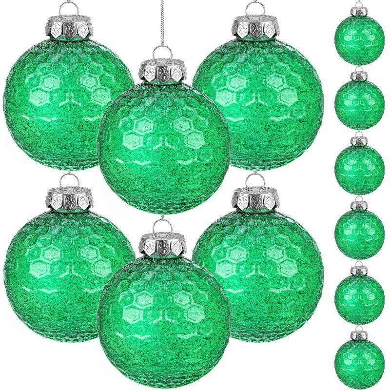 lot 34188 image: 12 Pcs 3.15 Inch Glitter Christmas Balls Ornament Plastic Clear Ornaments