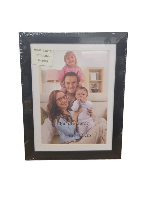 lot 34191 image: Black Picture Frames 5x7 with White Mat- Set of 8