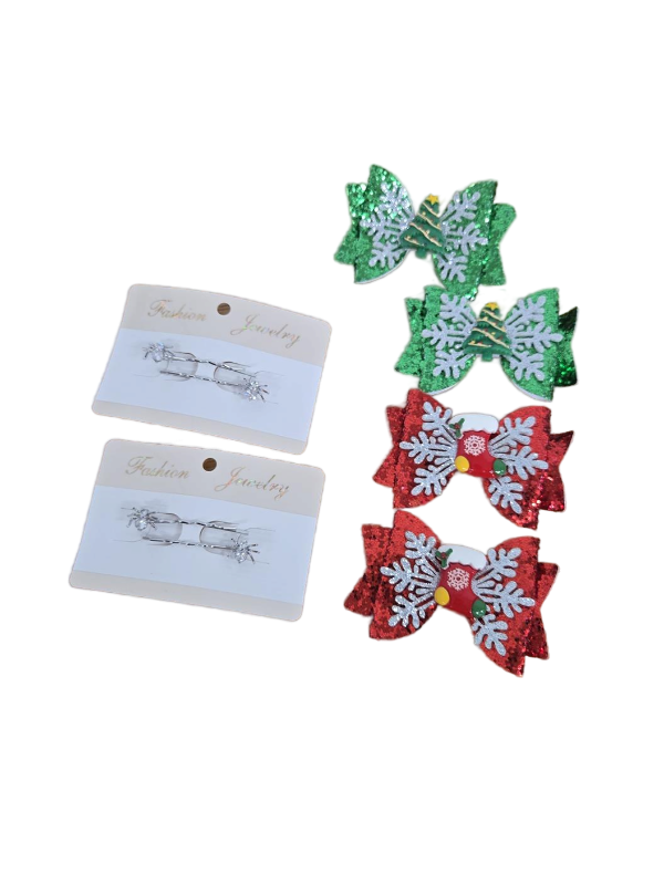 lot 34202 image: Christmas Holiday Hair Clips and Halloween Silver Snowflake Bobby Pins Set