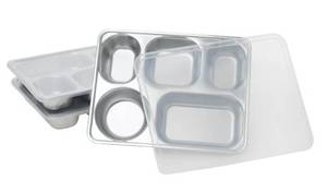 lot 15890 image: Aspire Stainless Steel 5-Section Bento Box Lunch Container with Plastic Lid (3-Pack)
