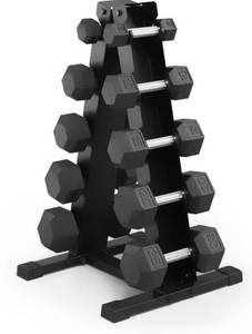 lot 33526 image: MarcyMarcy 150 lb. Rubber Hex Dumbbell Set with Rack - Retail $289