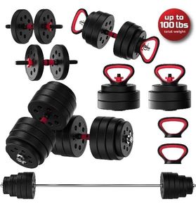 lot 33527 image: FitRx SmartBell Gym, 100lbs. Adjustable Dumbbells, Kettlebells and Barbell Weight Set, Metal Barbell (See Details)-$149
