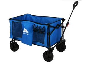 lot 15889 image: Ozark Trail All Terrain Foldable Push Pull Wagon, Blue (38.5Wx25.2Dx46H) - Retail $149