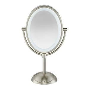 lot 34814 image: Conair Double-Sided LED Lighted 1x7x Magnification Vanity Mirror Satin Nickel