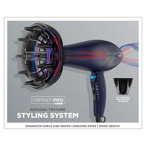 lot 34818 image: INFINITI PRO CONAIR Texture Styling System Hair Dryer Includes Diffuser, Nozzle, 3 Heat Settings, 1875 Watts - Retail $57