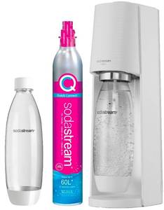 lot 34819 image: SodaStream Terra Sparkling Water Maker Bundle with CO2, 2 Bottles and 2 bubly Drops, White - Retail $90