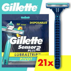 lot 34827 image: Gillette Sensor2 Plus Pivot Mens Disposable Manual Razor 21 Razors  -Blue