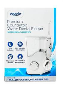 lot 34835 image: Equate Premium Countertop Water Dental Flosser with 6 Flosser Tips, White