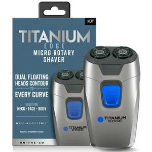 lot 34836 image: Titanium Edge Micro Rotary Shaver Mens Electric Razor for Face  Neck & Body Dual Floating Heads  Titanium Coated  Hypoallergenic  Travel Ready