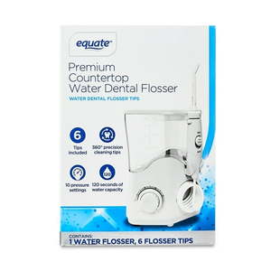 lot 34860 image: Equate Premium Countertop Water Dental Flosser with 6 Flosser Tips -White