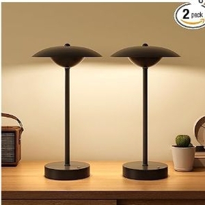 lot 35565 image: 2 Pack Cordless Table Lamps, Rechargeable Battery Powered Lighting, IndoorOutdoor Table Lamps, Waterproof & Wireless (Black - Retail $0