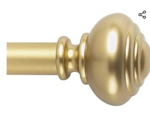 lot 35554 image: Gold Curtain Rod 72-144 Adjustable, Patented Quick Easy Installation Hardware, No Tools Option, 1 Rod Durable Steel Construction, Supports Heavy Fabrics, Traditional Knob Finial