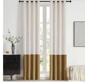 lot 35557 image: Cream Ivory Gold Velvet Curtains Color Block Luxury Elegant Modern Living Room Curtain Light Blocking Thermal Insulated Soundproof Room Darkening Energy Saving Drapes for Bedroom Set of 2