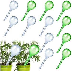lot 34875 image: Indoor Plant Watering Globes, 12 Pcs Automatic Self Watering Bulbs Aqua Water Globe Irrigation Device, Decorative PVC Watering Bulbs for Plants, White & Green