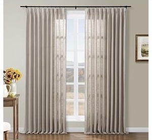 lot 35541 image: Drapifytex 54Wx102L Burlywood Birch Living Room Linen Curtain, Pinch Pleat Faux Linen Curtain Drapery 84 Inches Long Window Treatment,8 Panel - Retail $60