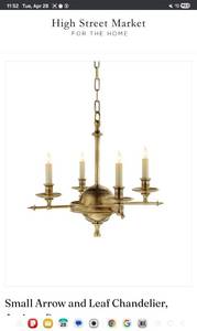 lot 35549 image: Small Arrow and Leaf Chandelier, Antique Brass - Retail $1,749
