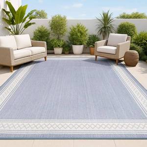 lot 35550 image: JONATHAN Y SANTA MONICA 4 x 6 Area Rug Lucia Diamond Border - BlueCream  SMB207C-4 - Retail $140