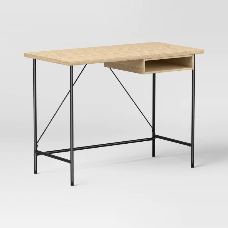 lot 30742 image: Wood and Metal Writing Desk with Storage Natural - Room Essentials  - Retail $85