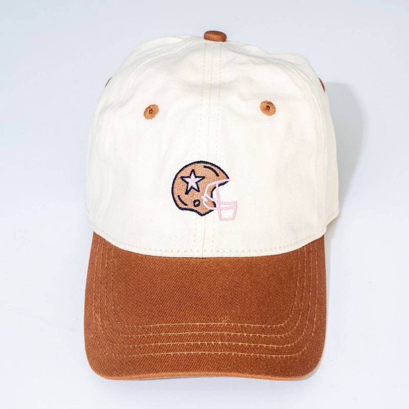 lot 15494 image: Football Helmet Hat - Frasier Sterling CreamBrown Cotton Adjustable Baseball Hat