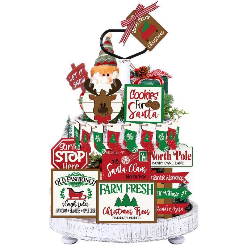 lot 34327 image: 17 Pcs Christmas Tiered Tray Decor Set