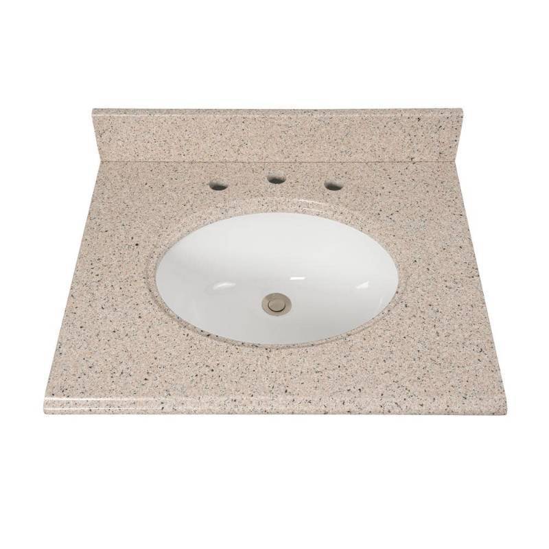 lot 6404 image: 25 in. W x 22 in D Granite White Round Single Sink Vanity Top in Beige (DAMAGED) - Retail $183