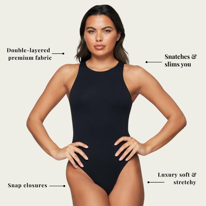 lot 32063 image: Benassie Body Suits for Women Tummy Control - Black Tank Top with Snap Closure for Everyday, Casual Look - Thong Cut Size XS