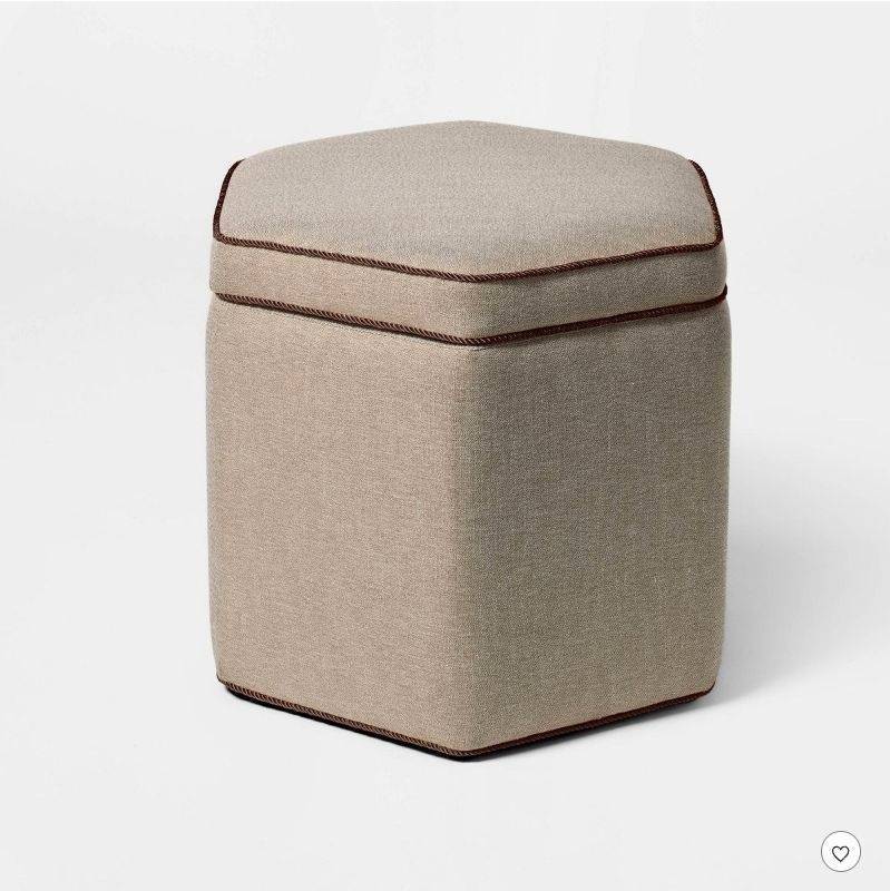 lot 30839 image: Storage Ottoman with Twisted Piping Detail Brown Linen - Room Essentials  Retail $110