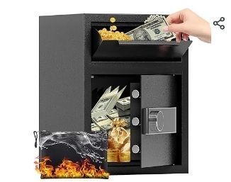 lot 30869 image: 1.8 Cuft DropSafe with Front Drop Slot - Fireproof Digital Security Safe Box with Combination Lock for Cash and Documents - Silent Safe for Business Office Home - Retail $120