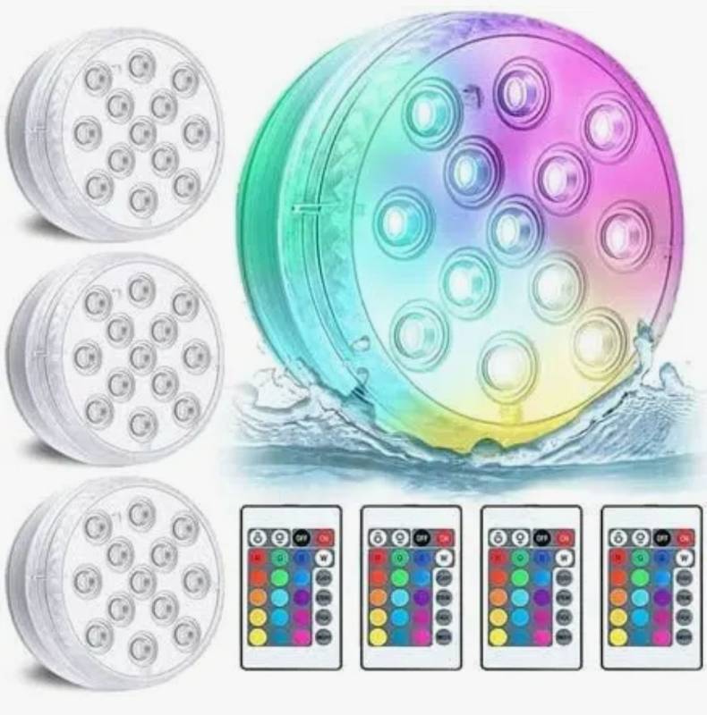 lot 33168 image: Submersible LED Lights with Remote 4 Pack