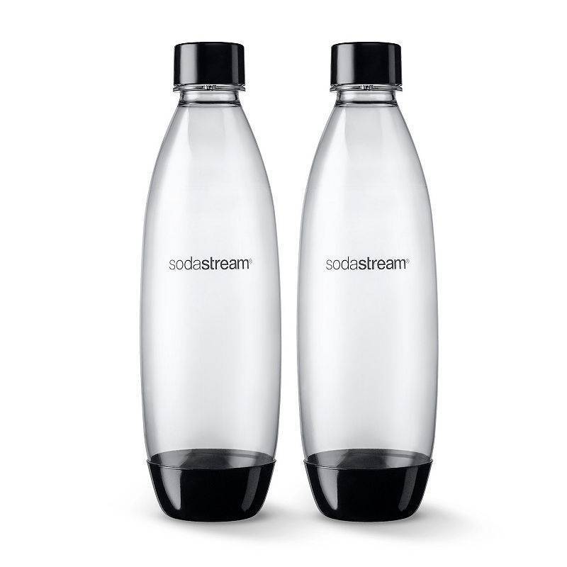 lot 15581 image: SodaStream Dishwasher Safe Slim 1 Liter Carbonating Bottles, Black (2 Pack) - Retail $56