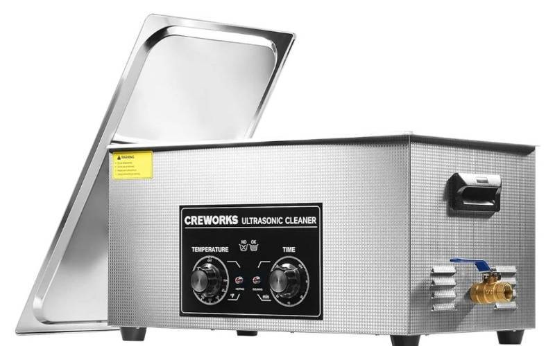 lot 33184 image: CREWORKS Ultrasonic Cleaner with Heater and Timer, 480W 22L Professional Ultrasonic Cleaning Machine, 5.8 gal Stainless Steel Cleaner with Knobs for Tool Jewelry Watch Glasses and More - Retail $250