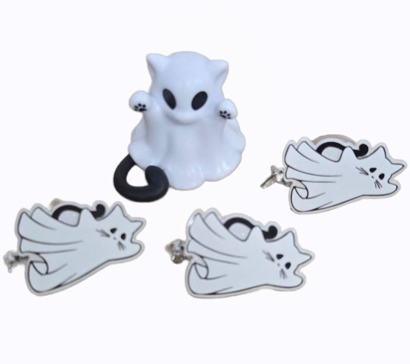lot 34316 image: White Cat Ghost Set, 3 Badges and 1 Car Figure